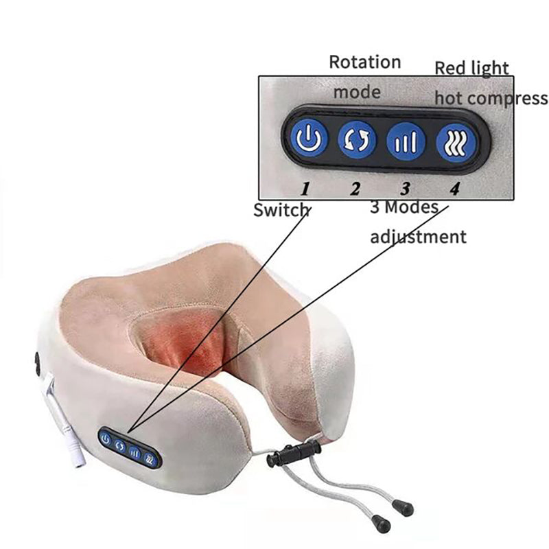 U-Shaped Heated Neck Massager Pillow – Deep Tissue Shiatsu Massage for Neck Pain & Travel Comfort