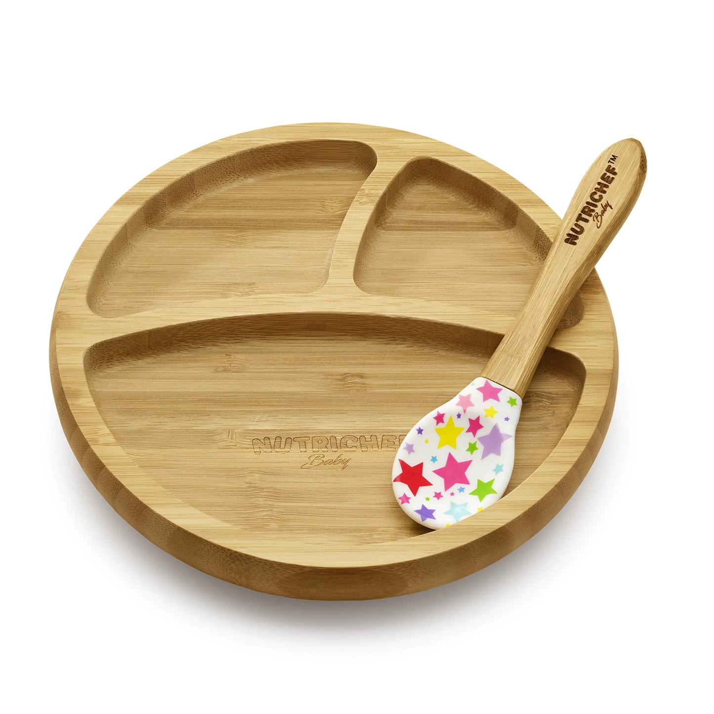 NutriChef Round Bamboo Baby Plate Star Plate