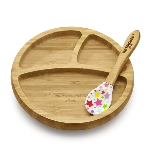 NutriChef Round Bamboo Baby Plate Star Plate