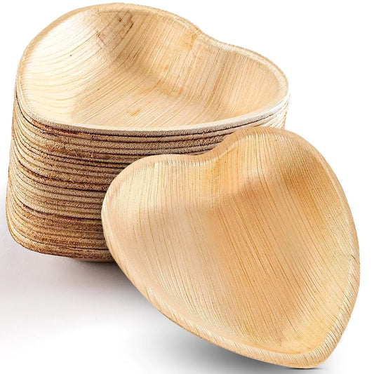 Palm Leaf Plates 6 Inch Heart Bowl Bamboo Disposable 25 Pack Bulk Eco-Friendly Biodegradable Compostable Plates Best Alternative To Wooden Plastic Paper Plates